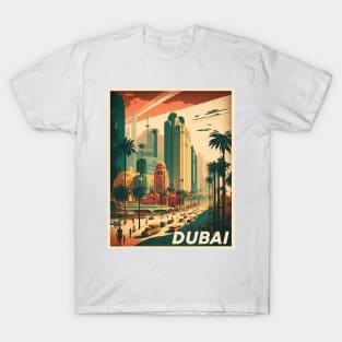 Dubai Cityscape Vintage Travel Art Poster T-Shirt